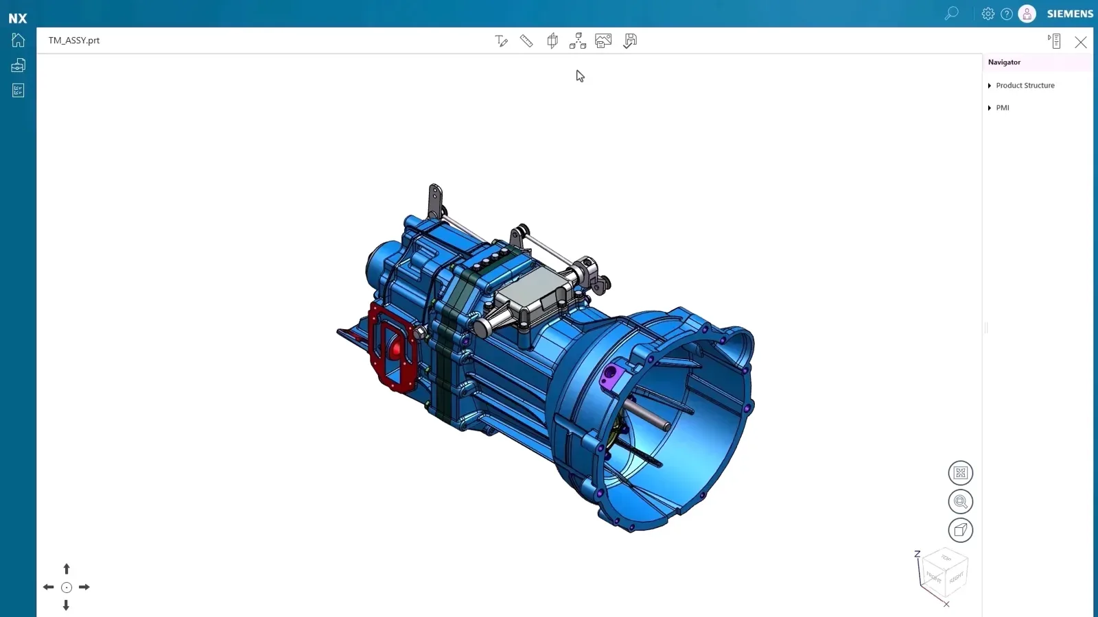 Gearbox assembly in Designcenter X with revision and task information