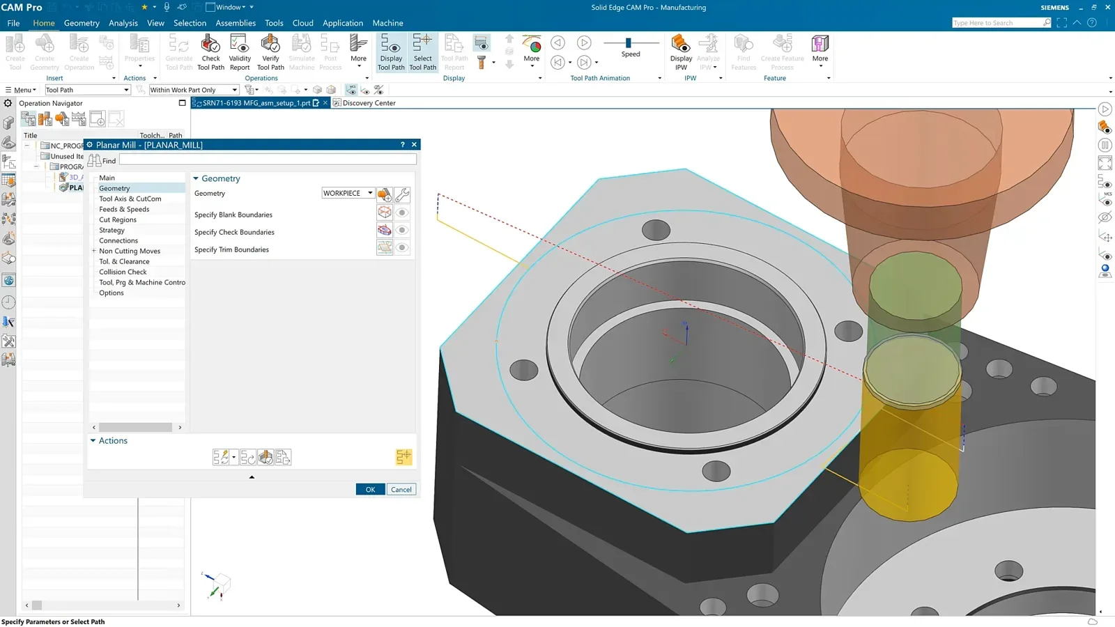 CAM operation being edited on a housing in Solid Edge CAM Pro