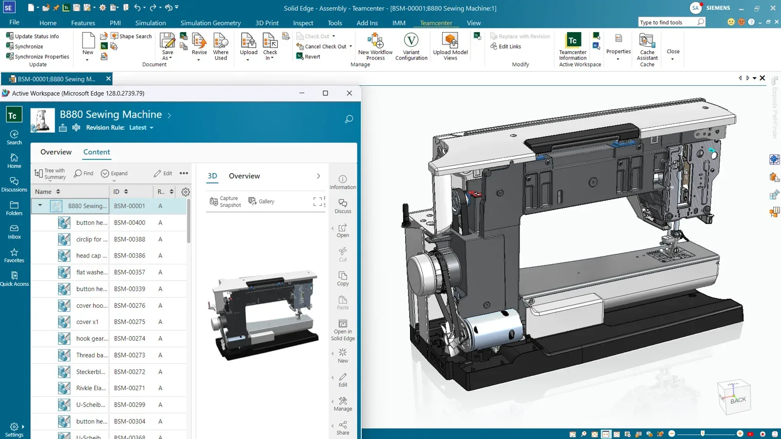 Solid Edge model with revision status and tasks in built-in data management