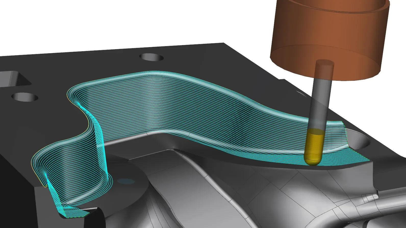 3-axis freeform toolpath on a moulded surface in NX X Manufacturing Advanced