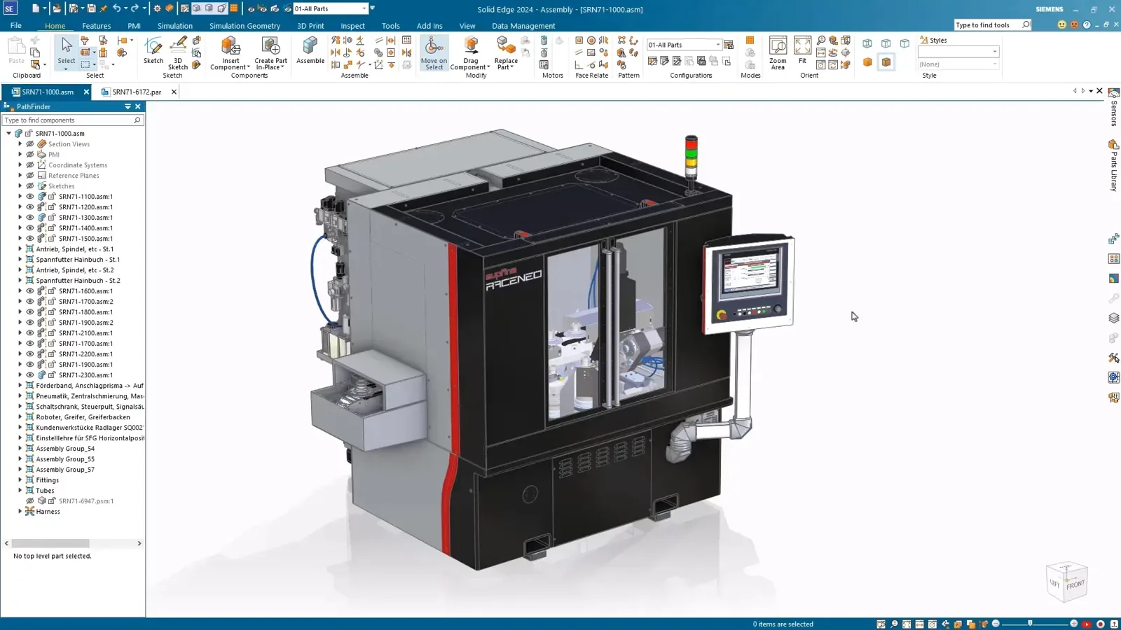 Automatic PMI dimensions added to a machined part in Solid Edge