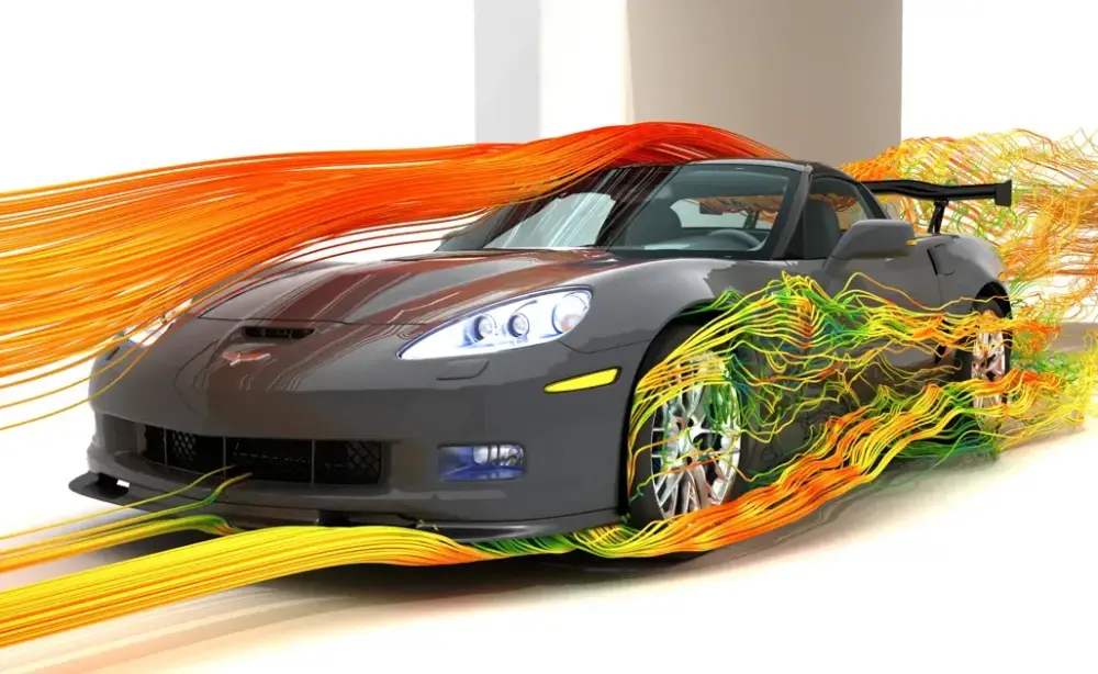 Airflow simulation around a sports car
